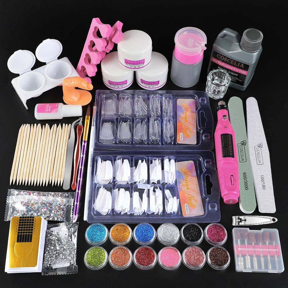 COSCELIA Acrylic Nail Kit With Lamp All For Manicure Gel Nail Kit ...